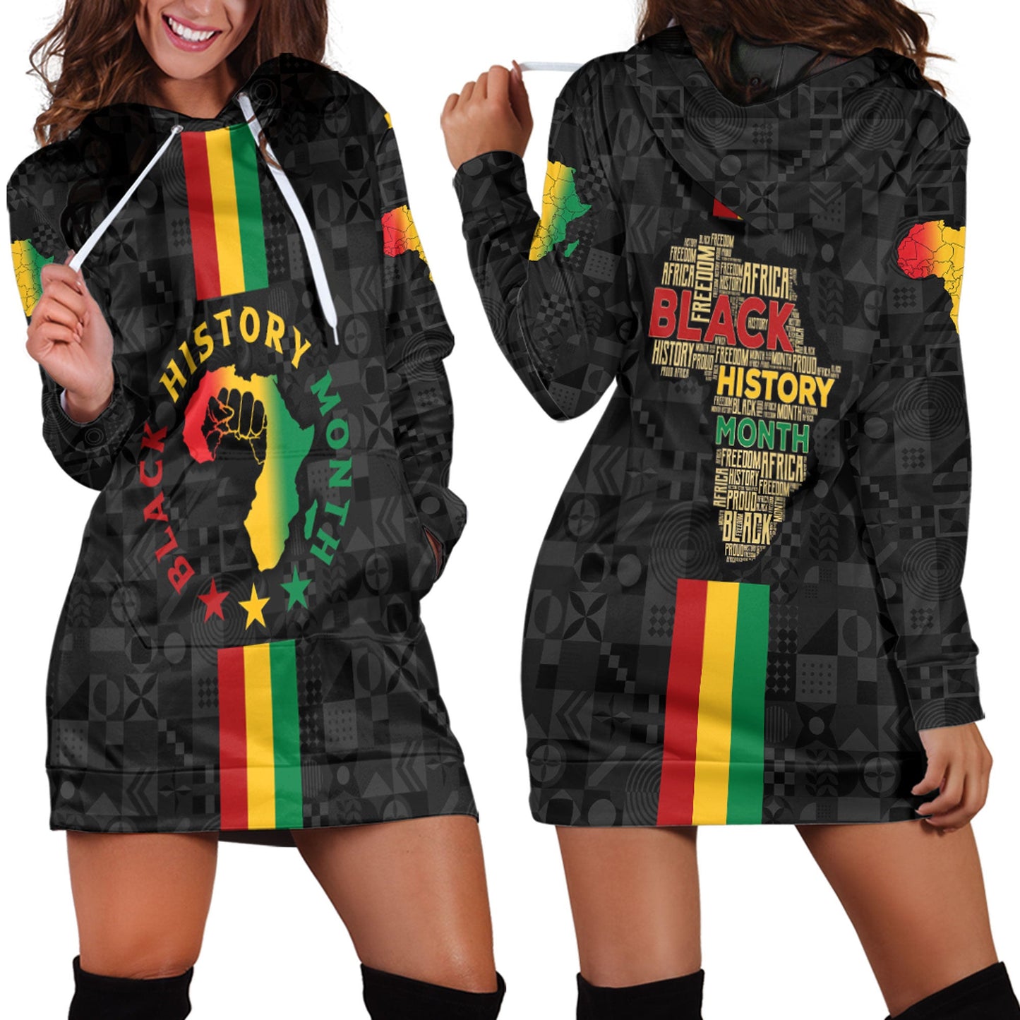 Africazone Clothing Black History Month Map Hoodie Dress