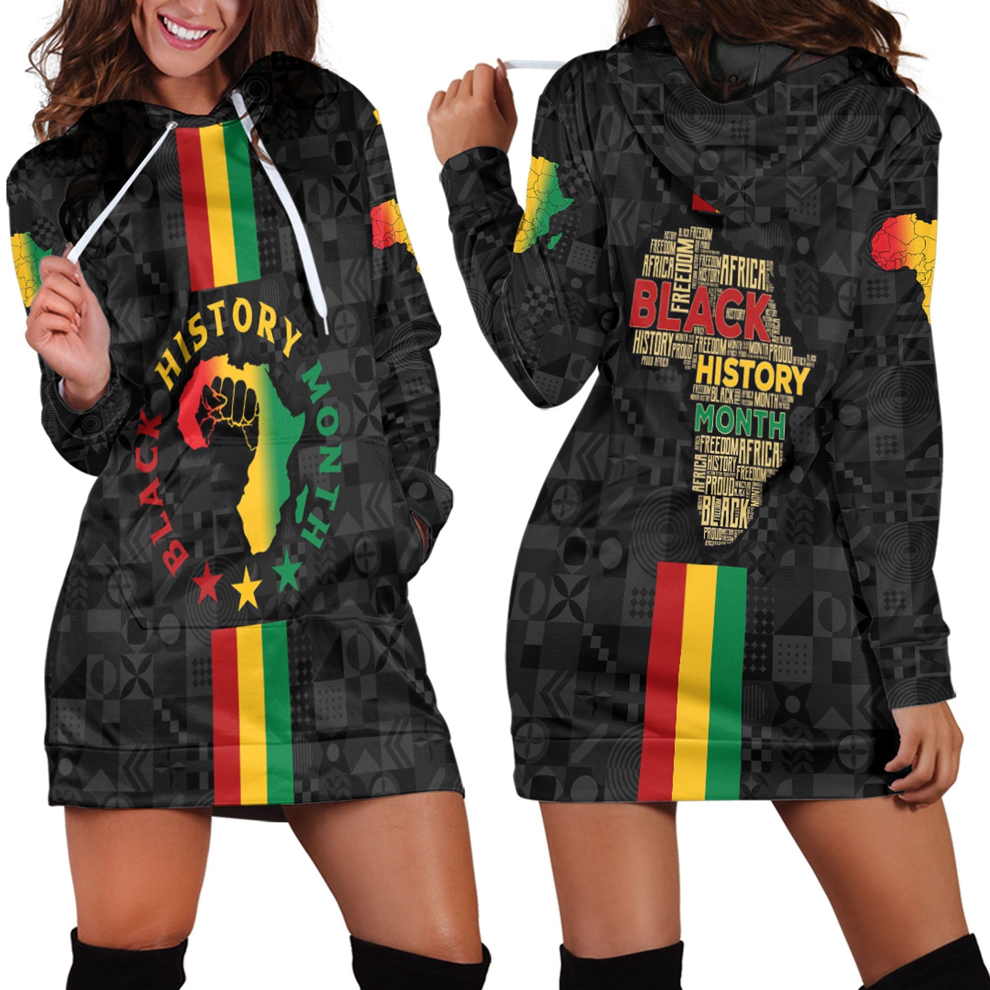 Africazone Clothing Black History Month Map Hoodie Dress