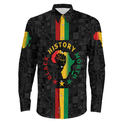 Africazone Clothing Black History Month Map Long Sleeve Button Shirt