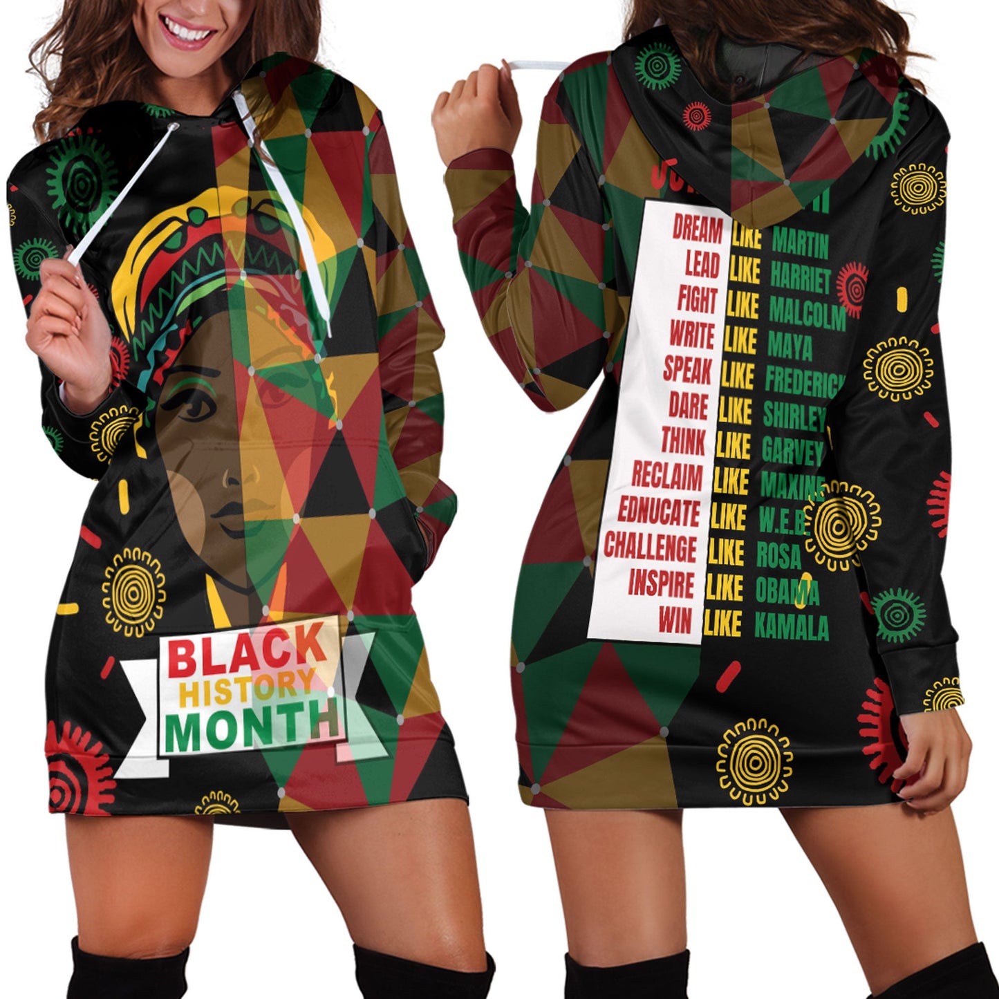 Africazone Clothing Black History Month Juneteenth Hoodie Dress