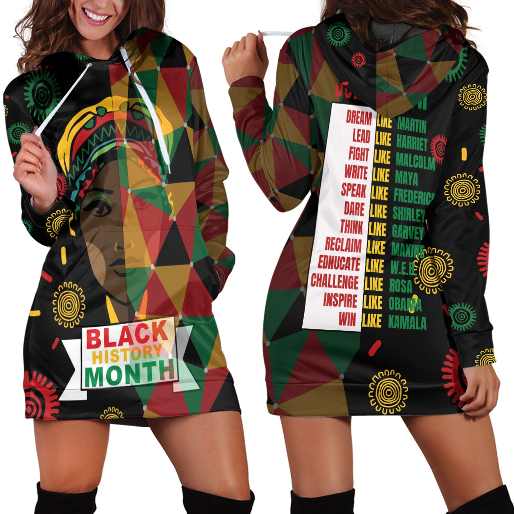 Africazone Clothing Black History Month Juneteenth Hoodie Dress