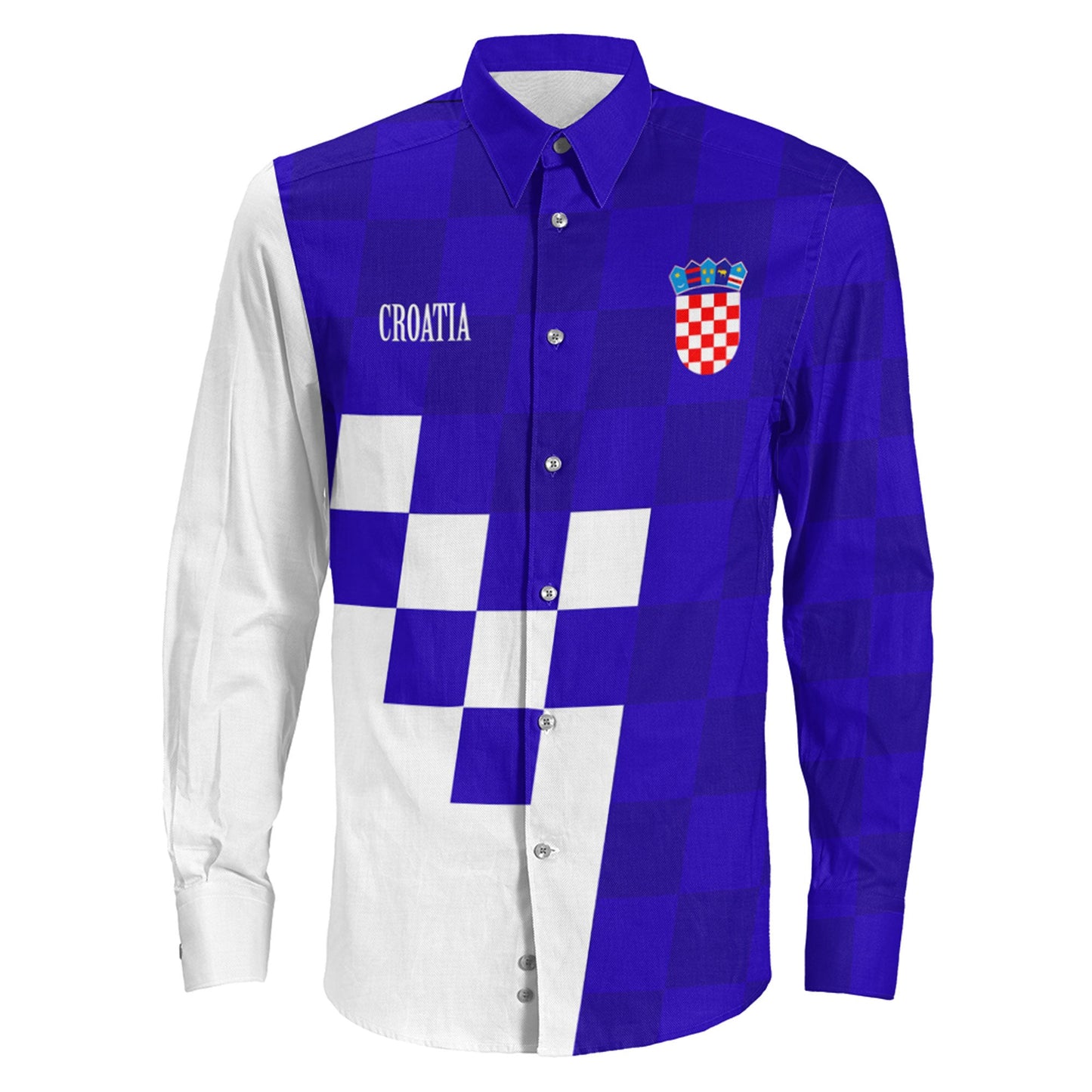 Clothing Croatia Hrvatska Blue Version Long Sleeve Button Shirt