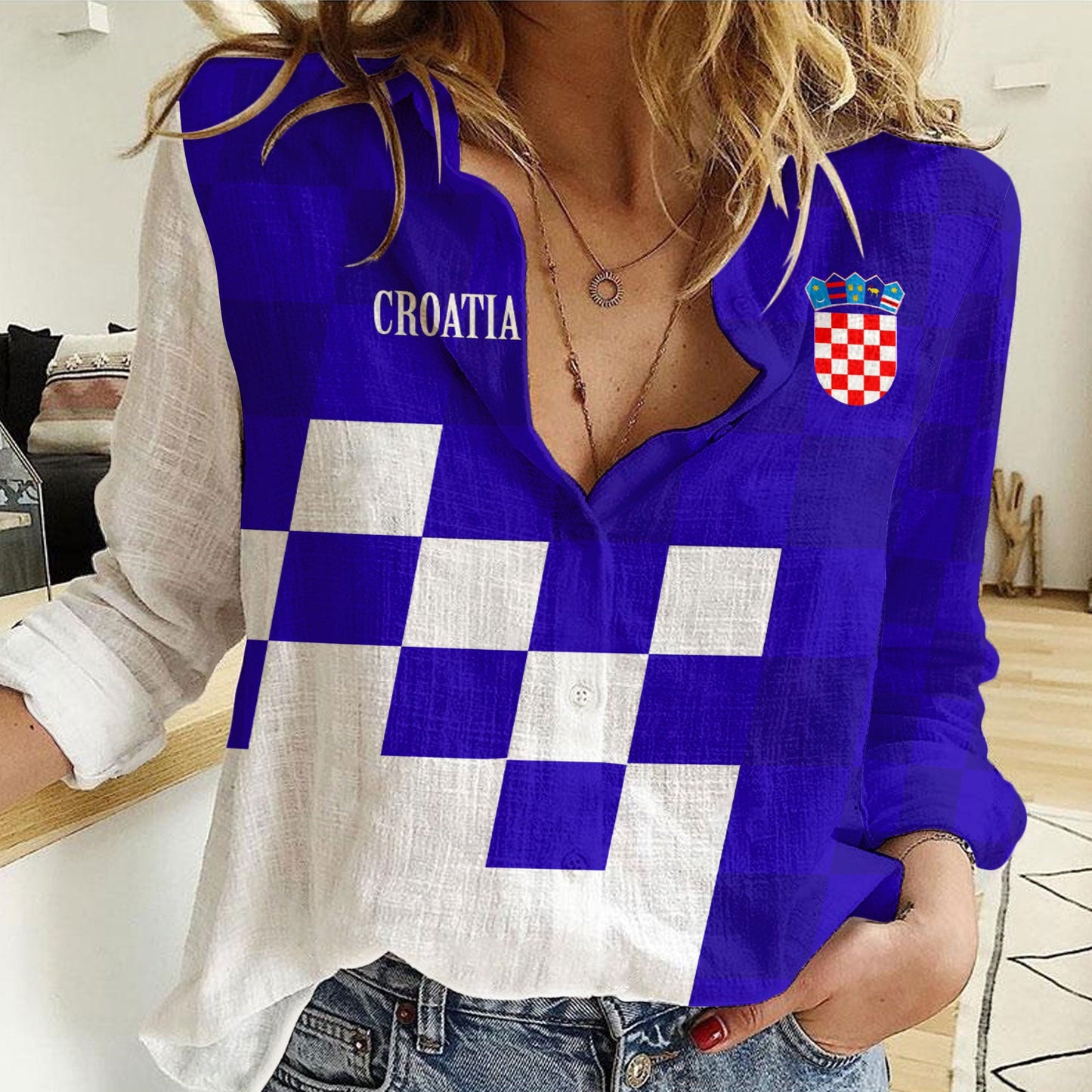 Clothing Croatia Hrvatska Blue Version Women Casual Shirt