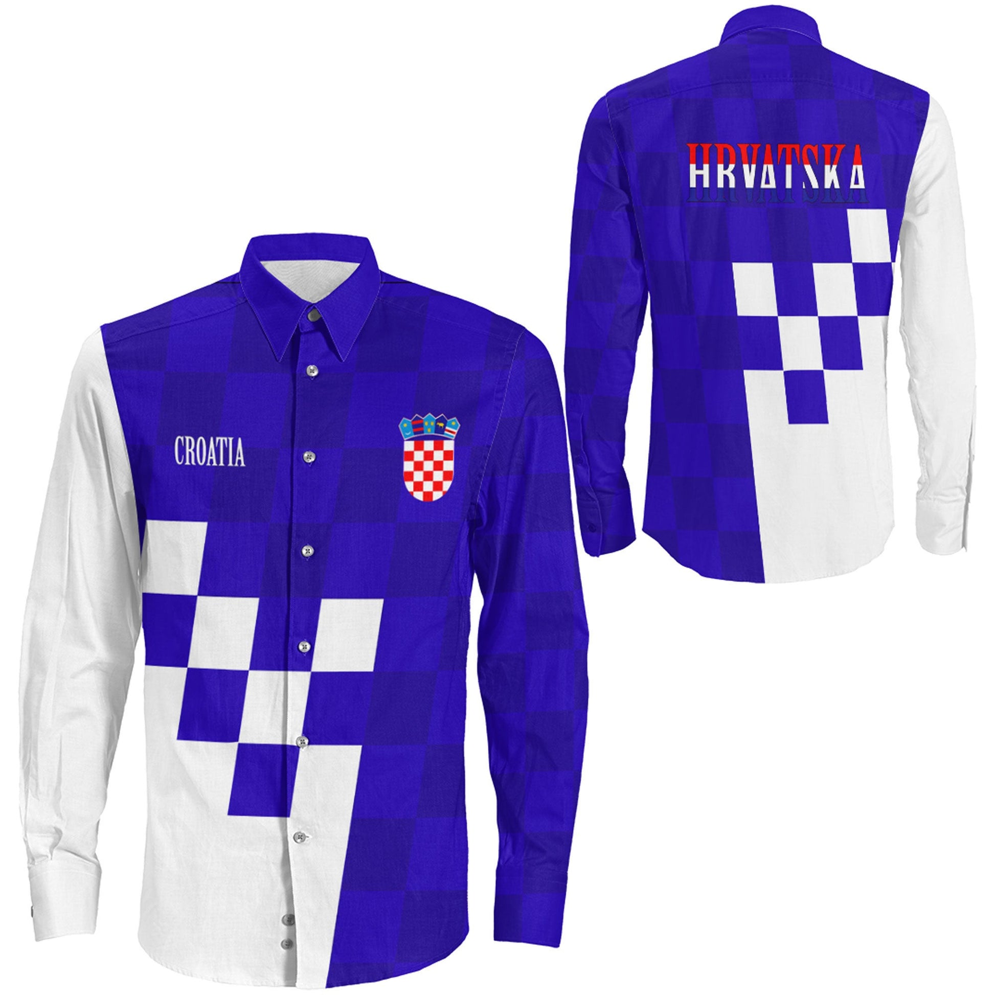 Clothing Croatia Hrvatska Blue Version Long Sleeve Button Shirt
