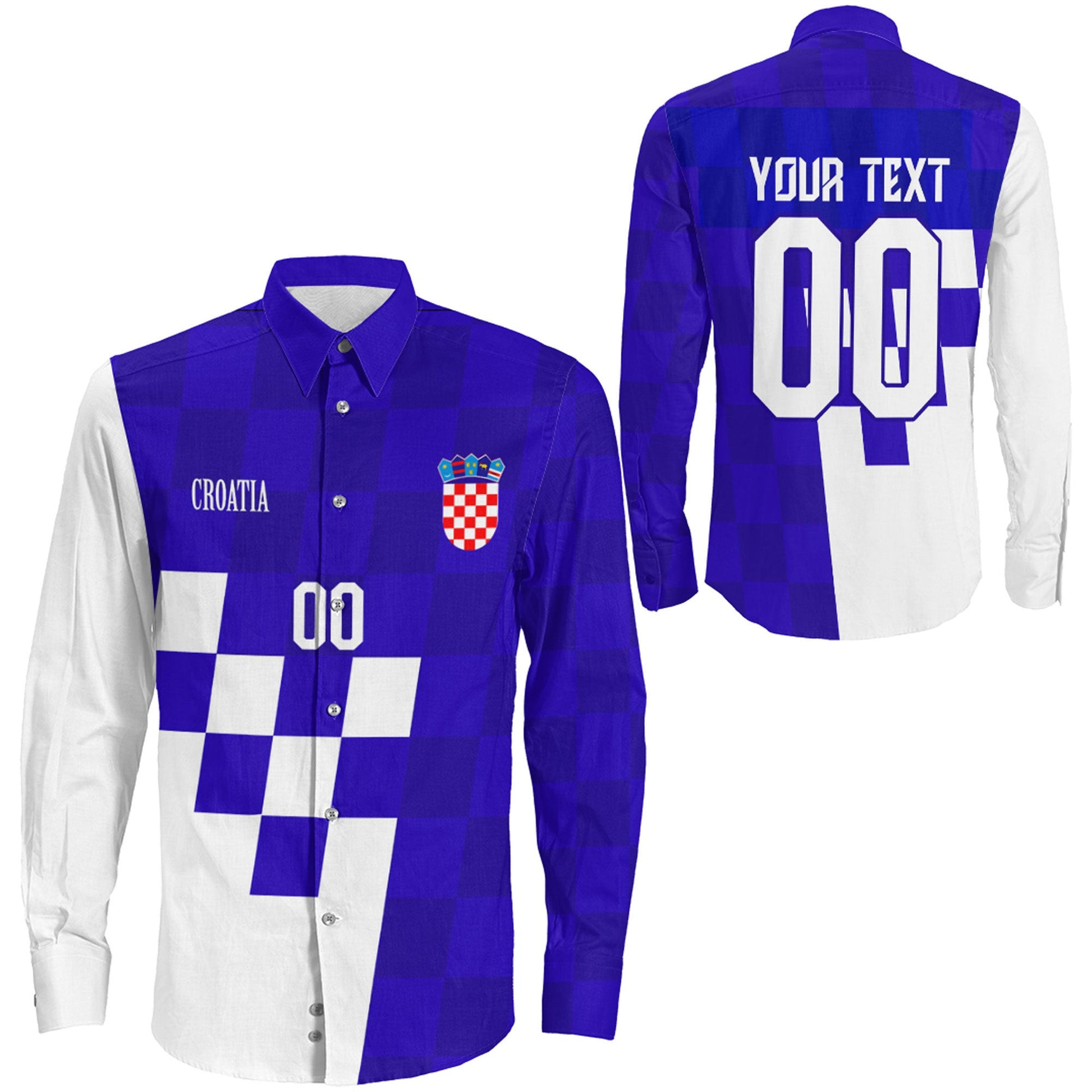 Clothing Custom Croatia Hrvatska Blue Version Long Sleeve Button Shirt