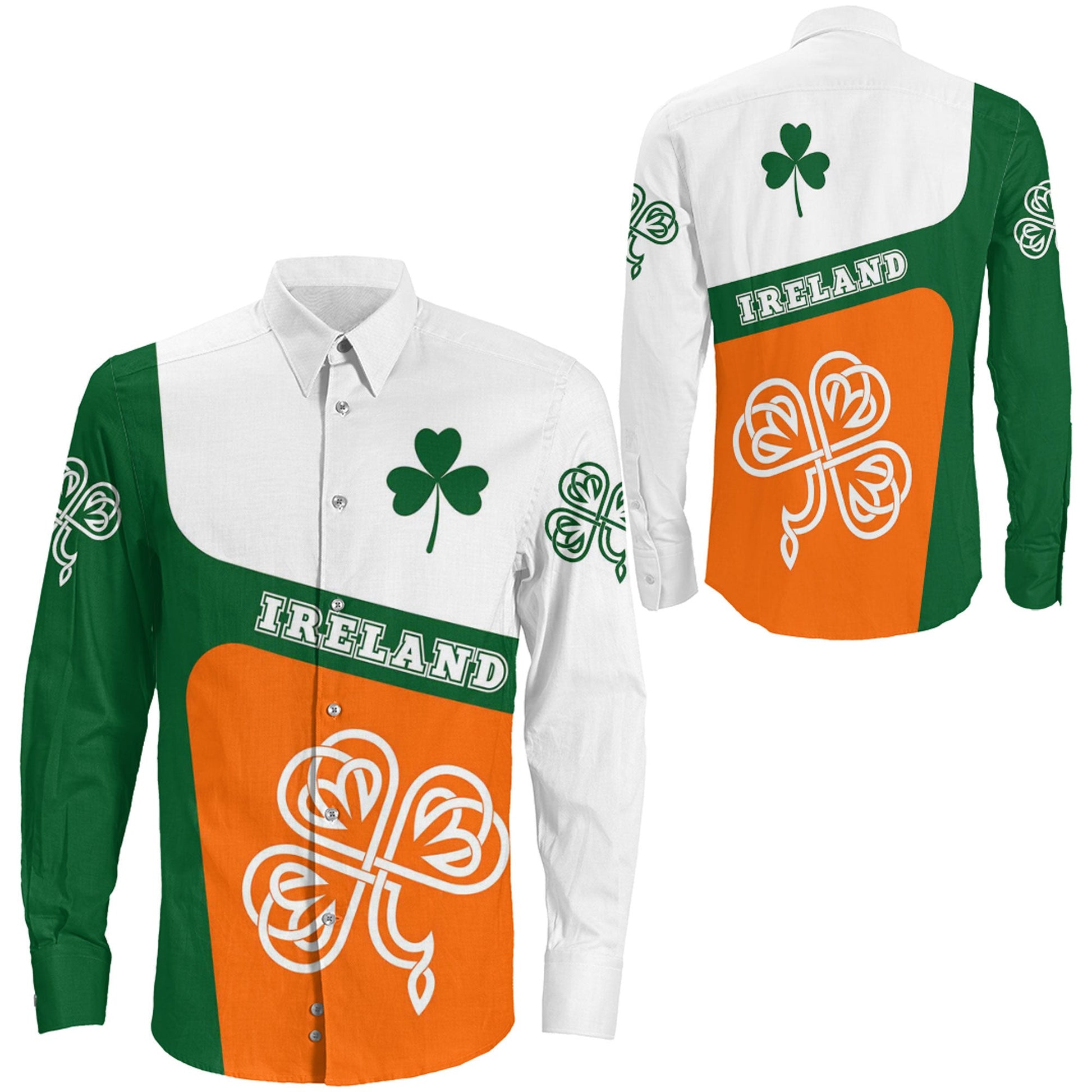 Clothing Ireland Three Leaf Clover Celtic Long Sleeve Button Shirt