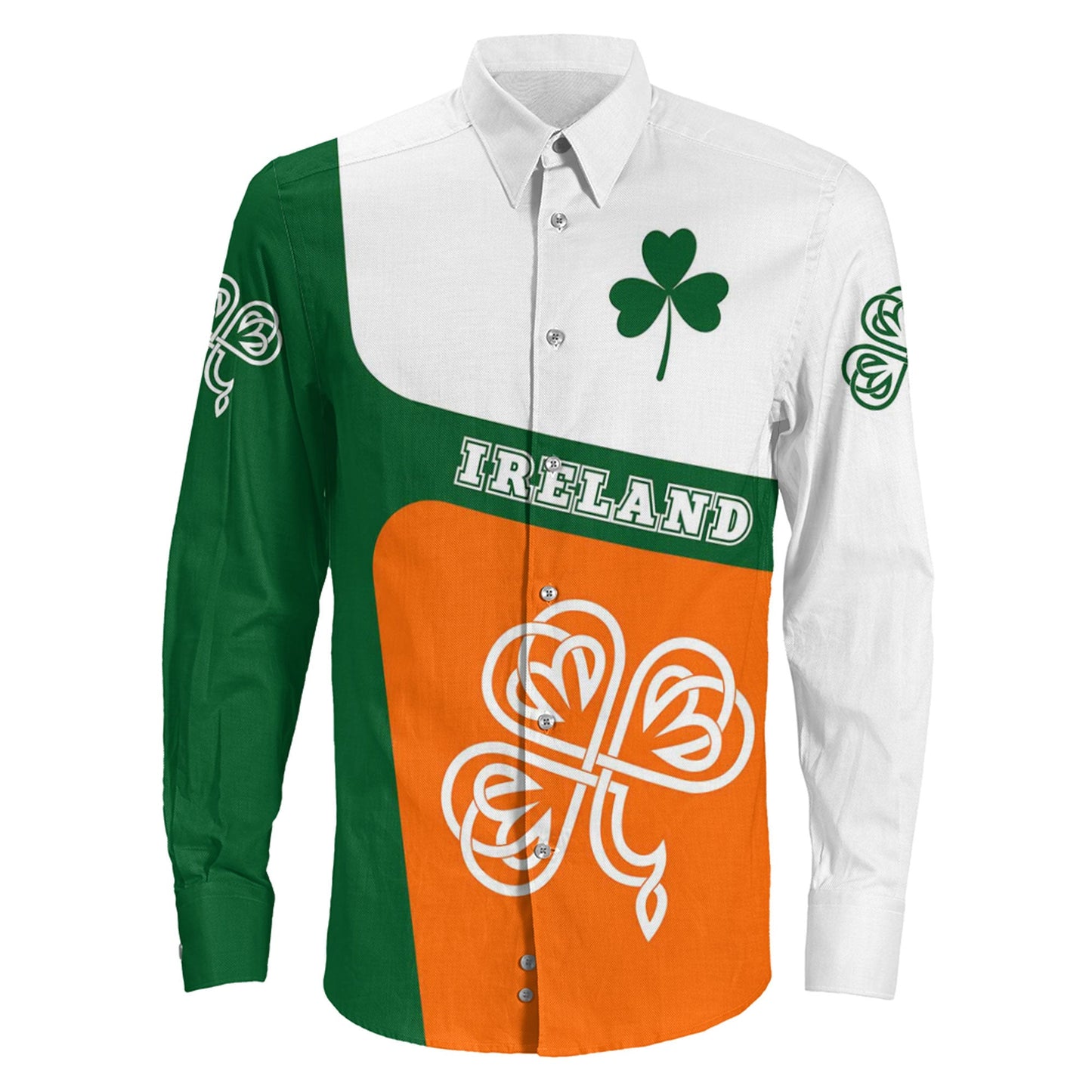 Clothing Ireland Three Leaf Clover Celtic Long Sleeve Button Shirt