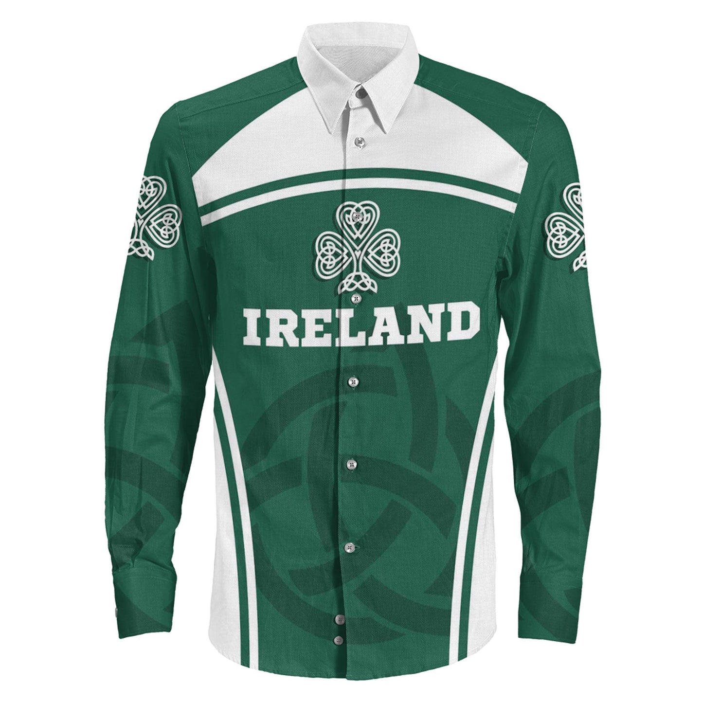 Clothing Ireland Three Leaf Clover Celtic Knot Long Sleeve Button Shirt