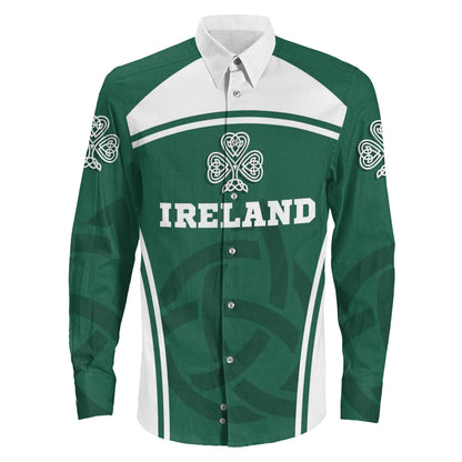 Clothing Ireland Three Leaf Clover Celtic Knot Long Sleeve Button Shirt