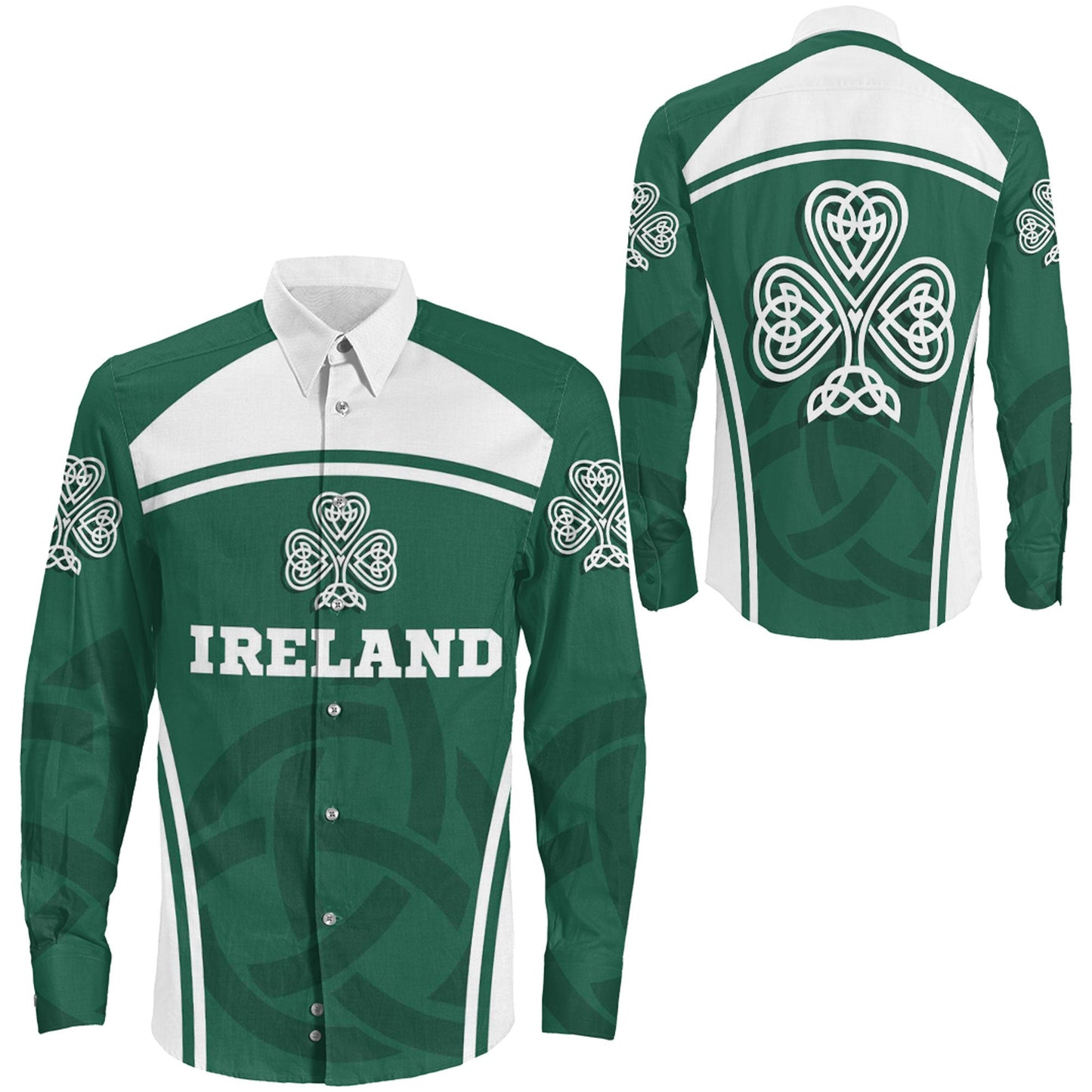 Clothing Ireland Three Leaf Clover Celtic Knot Long Sleeve Button Shirt