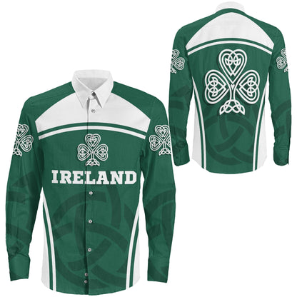 Clothing Ireland Three Leaf Clover Celtic Knot Long Sleeve Button Shirt