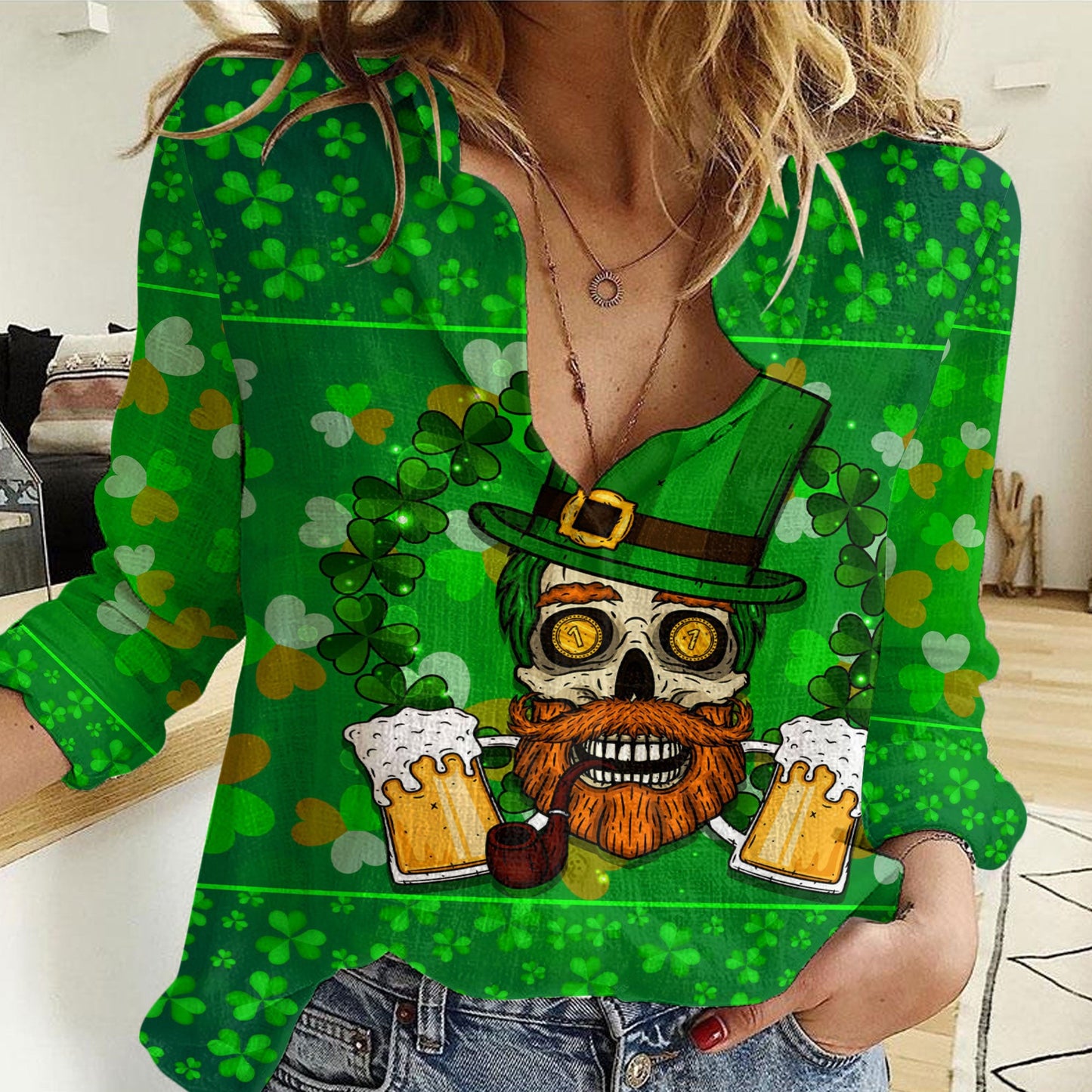 Clothing Patrick's Day Skull Women Casual Shirt