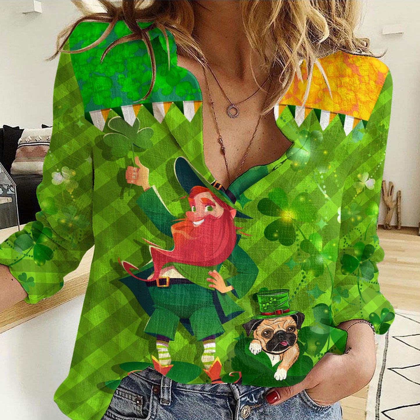 Clothing Patrick's Day ST and Dog Women Casual Shirt