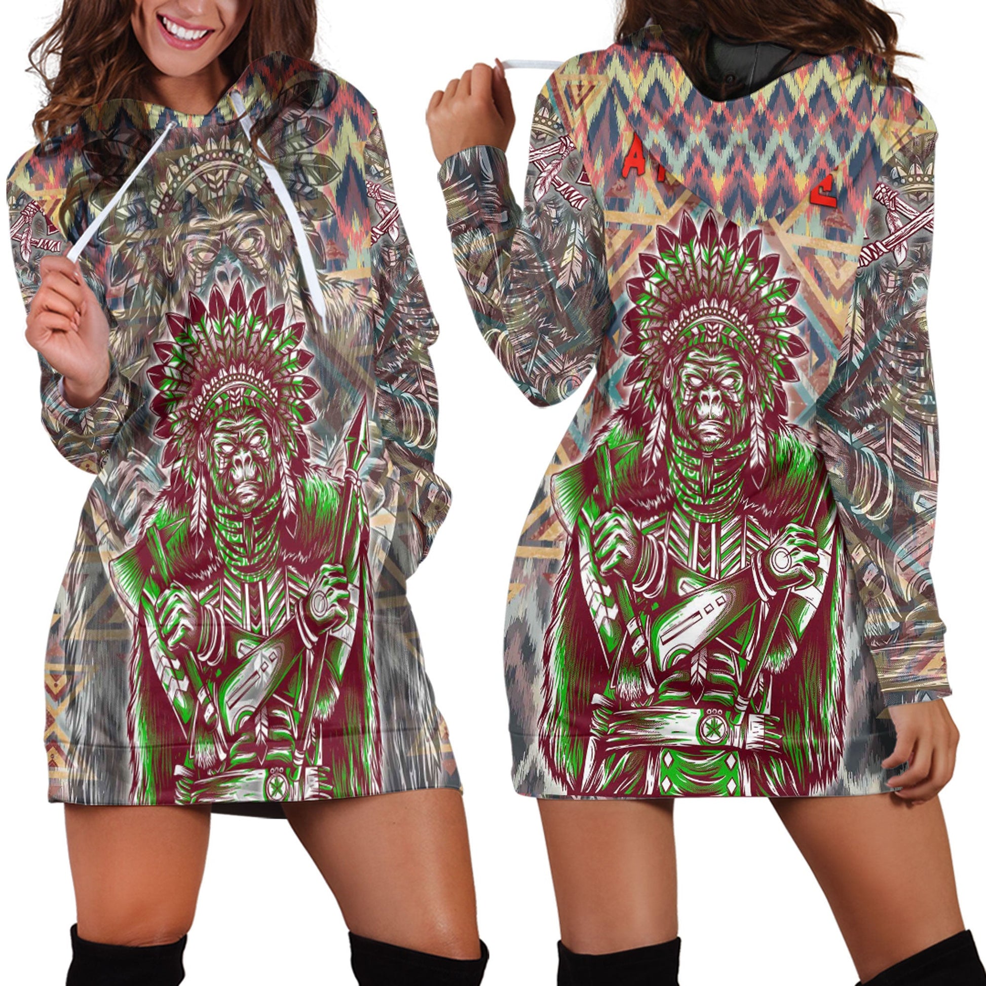 Clothing Apache Warrior Pattern Hoodie Dress