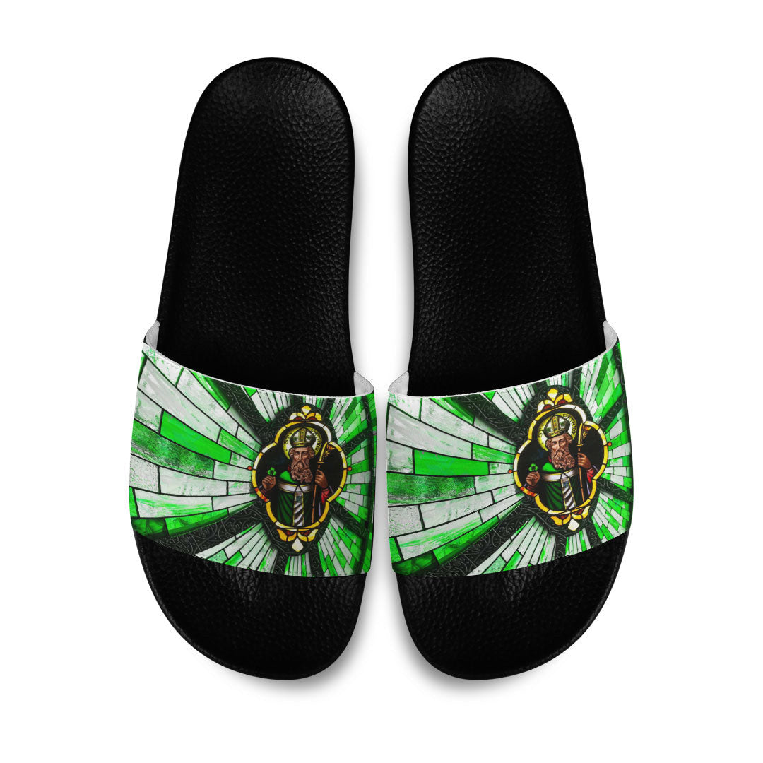 Slide Sandals S.T Patrick Day And Cross Strained Window Style Slide Sandals