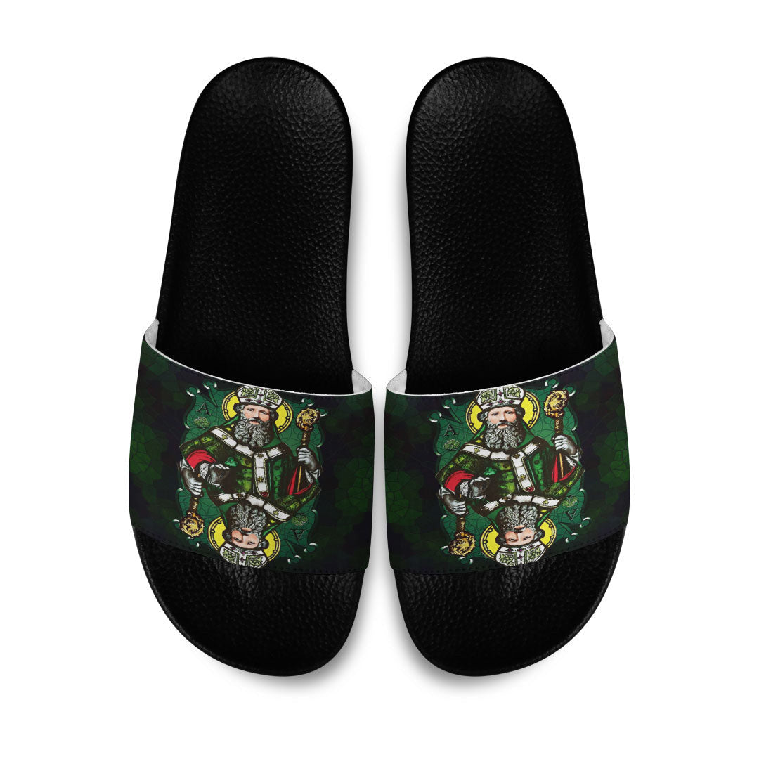 Slide Sandals ST Patrick Day Card Style Three Leaf Clover Slide Sandals