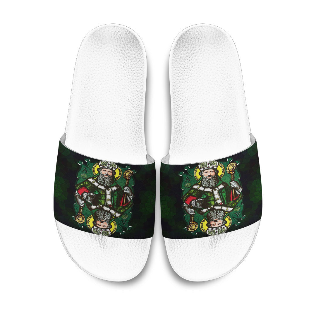 Slide Sandals ST Patrick Day Card Style Three Leaf Clover Slide Sandals