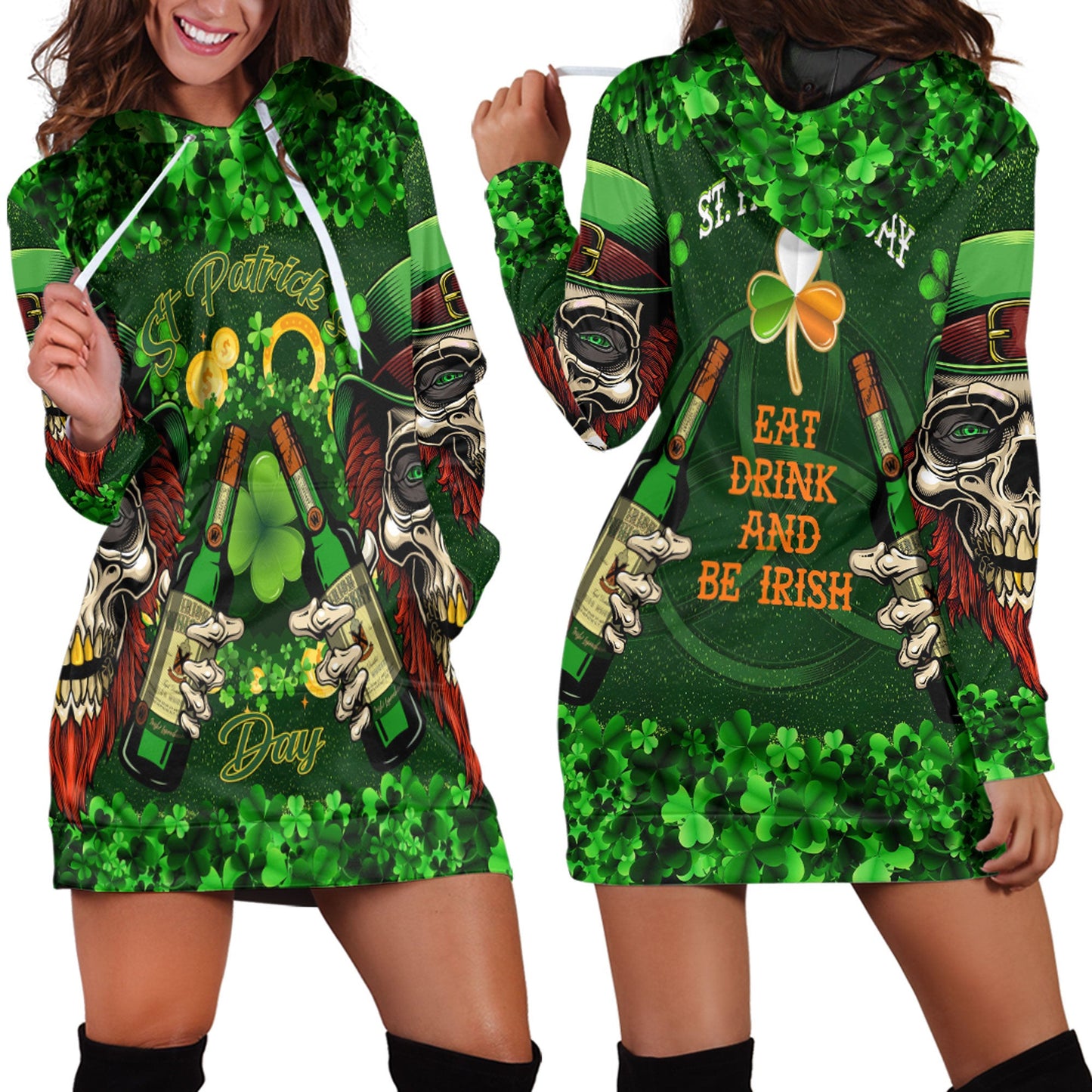 Clothing Saint Patrick Day Skull And Wine Hoodie Dress