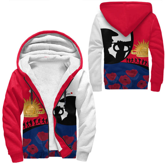 Clothing Australia Anzac Day Soldier Blowing Trumpet Sherpa Hoodies