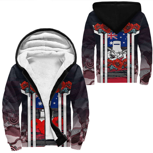 Clothing Australia Anzac Day Poppy Aboriginal Pattern Sherpa Hoodies