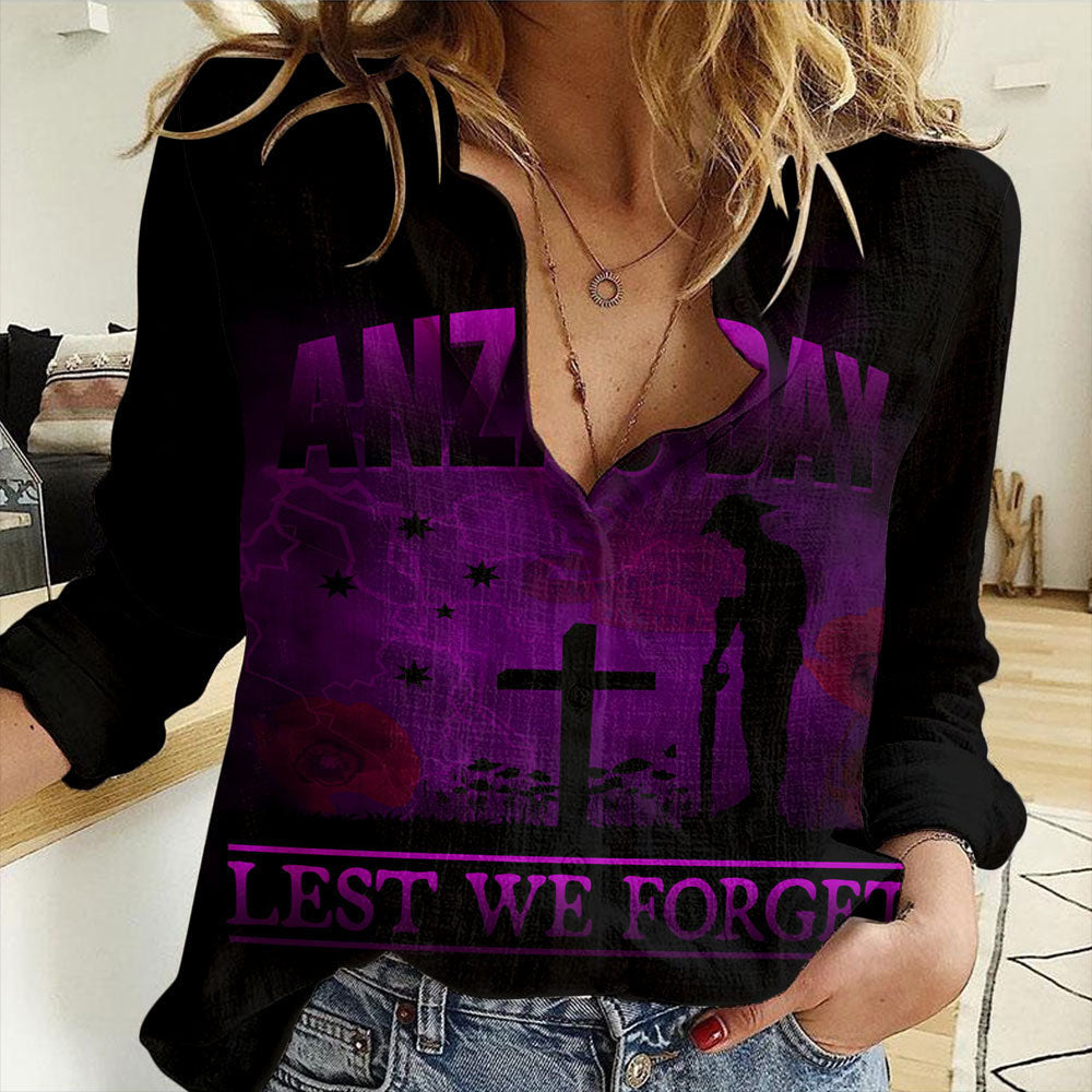 Clothing Anzac Day Remember Australia & New Zealand Purple Women Casual Shirt