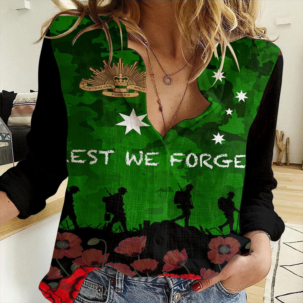 Clothing Australia Anzac Day Camouflage & Poppy Women Casual Shirt
