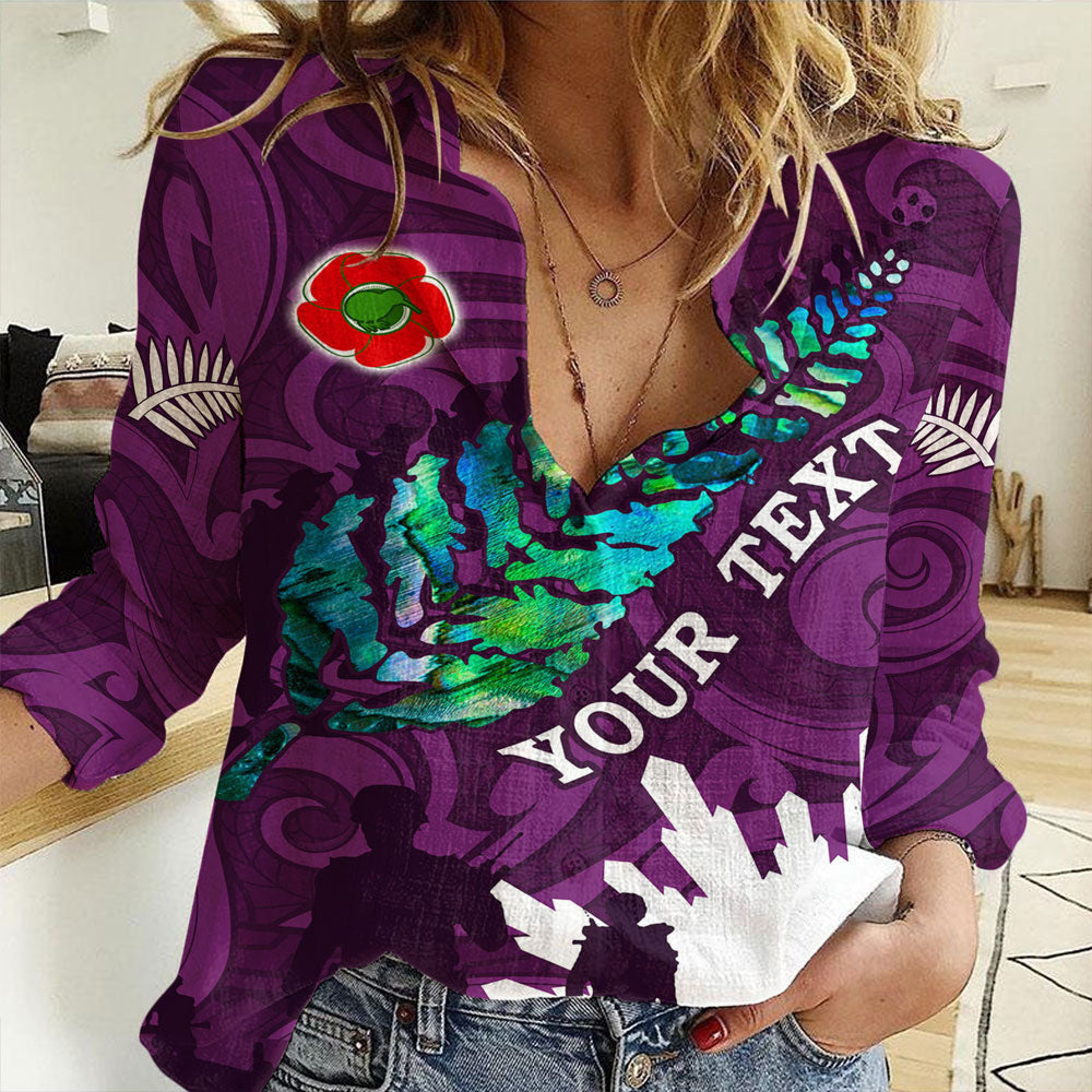 Clothing Custom New Zealand Anzac Walking In The Sun Purple Women Casual Shirt