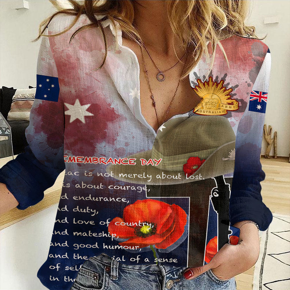 Clothing Custom Anzac Day Remembrance Day Qoute Women Casual Shirt