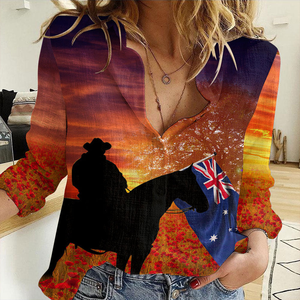 Clothing Australia Lest We Forget Light Horse Silhouette Women Casual Shirt