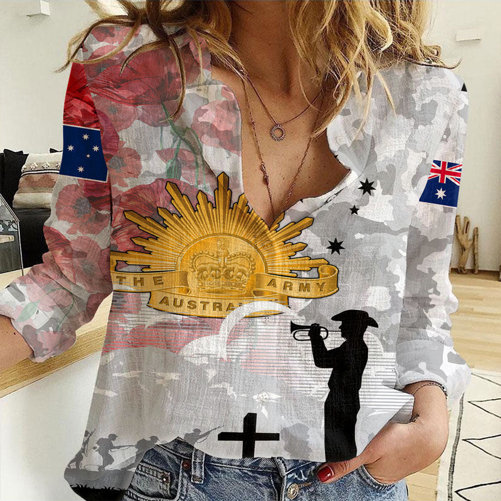 Clothing Anzac Day Lest We Forget Camouflage & Poppy Women Casual Shirt