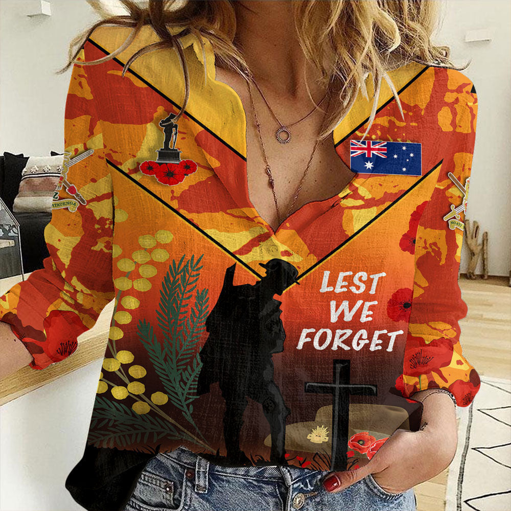Clothing Australia Anzac Lest We Forget 2023 Orange Women Casual Shirt