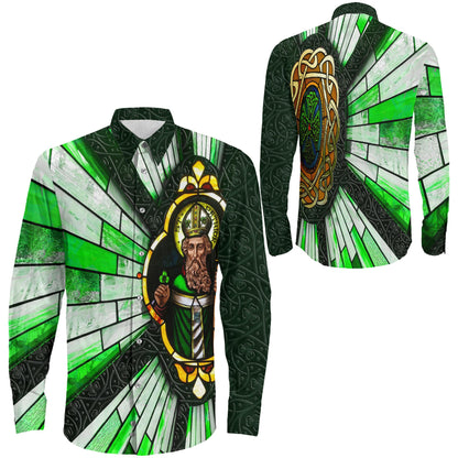 Clothing S.T Patrick Day And Cross Strained Window Style Long Sleeve Button Shirt