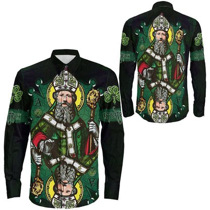 Clothing St Patrick Day Card Style Three Leaf Clover Long Sleeve Button Shirt