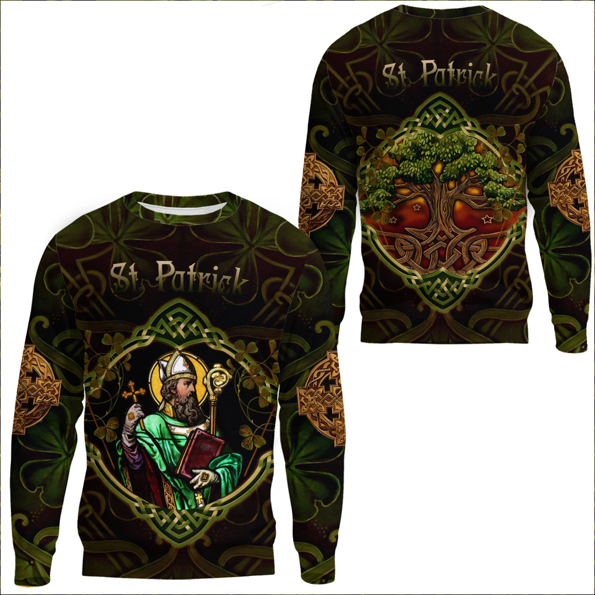 Clothing ST Patrick Day Yggdrasil Three Leaf Clover Celtic Style Sweatshirts