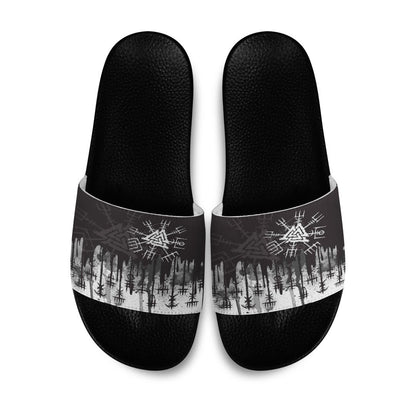 Slide Sandals White Vegvisir and Valknut Style Slide Sandals