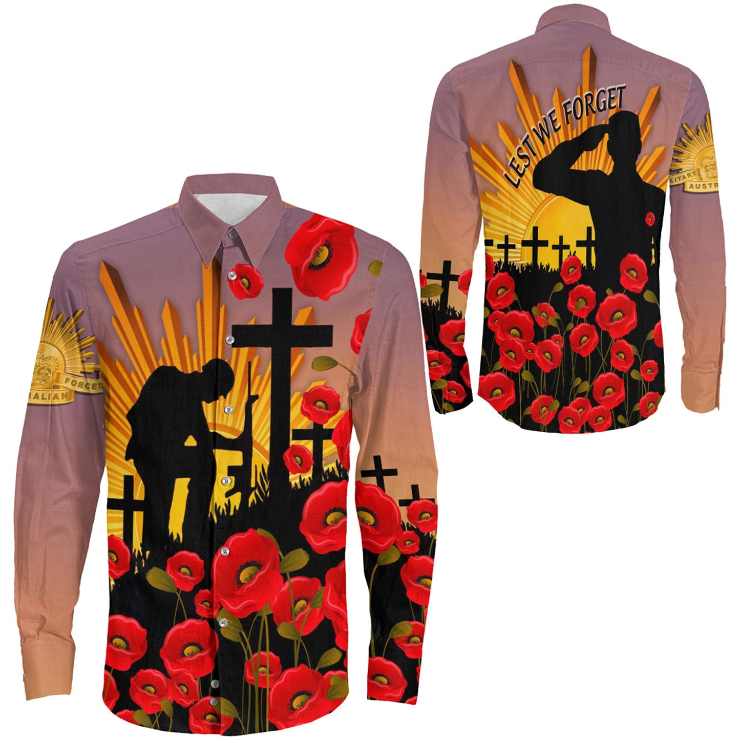 Clothing Anzac Day Poppy Long Sleeve Button Shirt