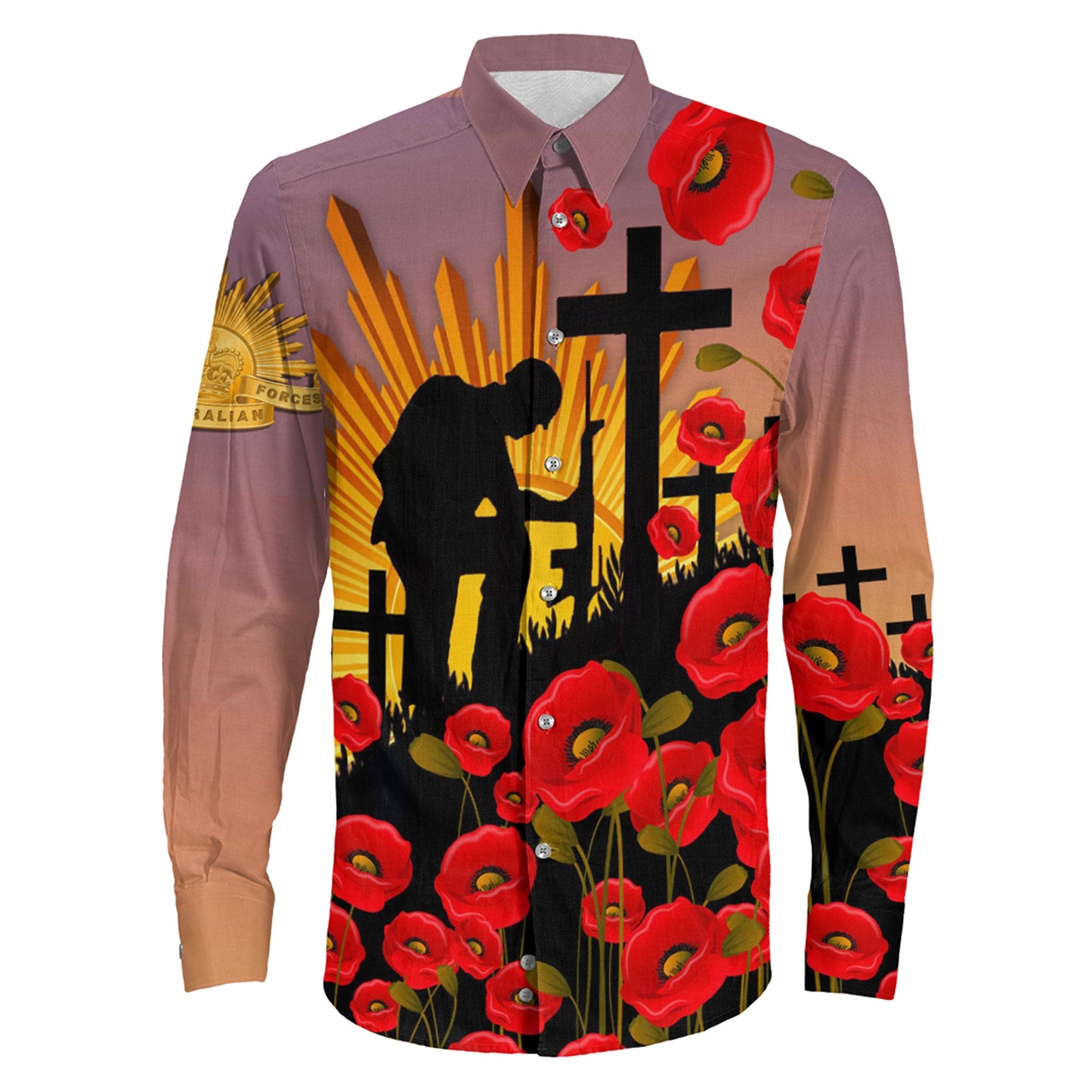 Clothing Anzac Day Poppy Long Sleeve Button Shirt