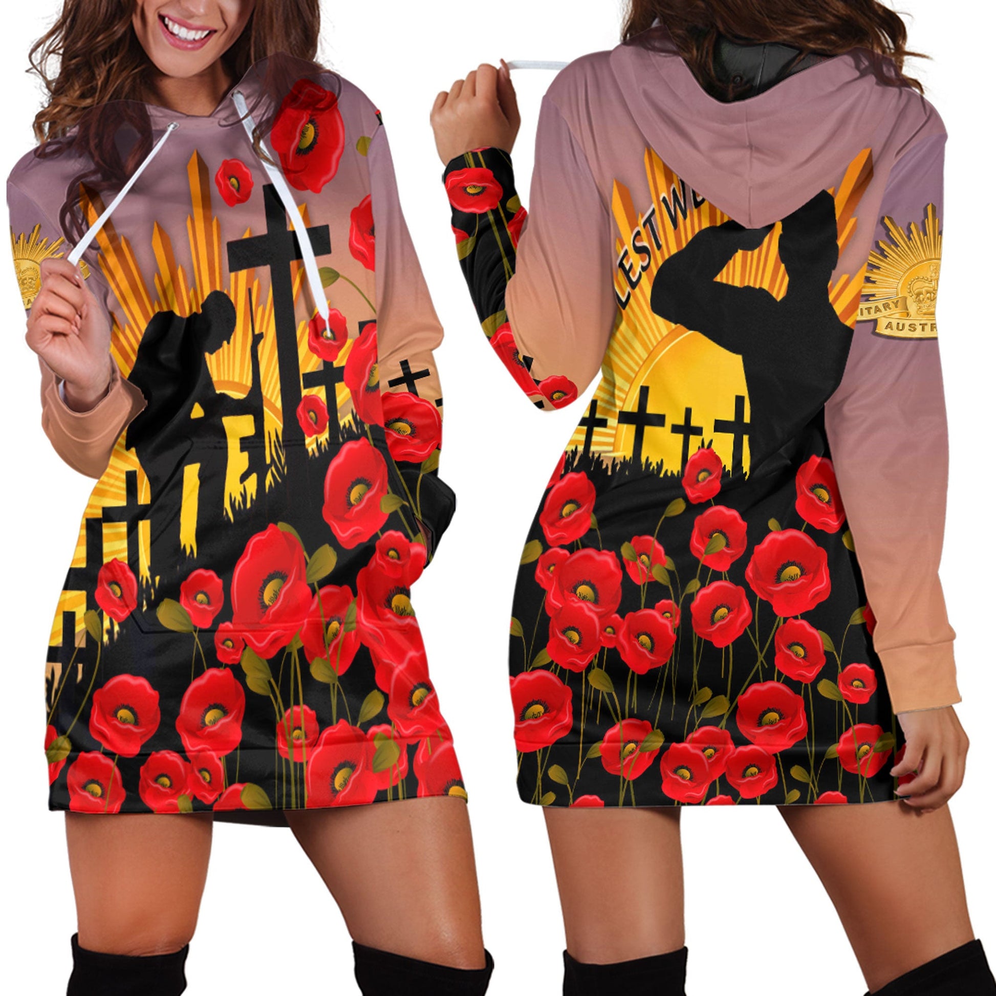 Clothing Anzac Day Poppy Hoodie Dress