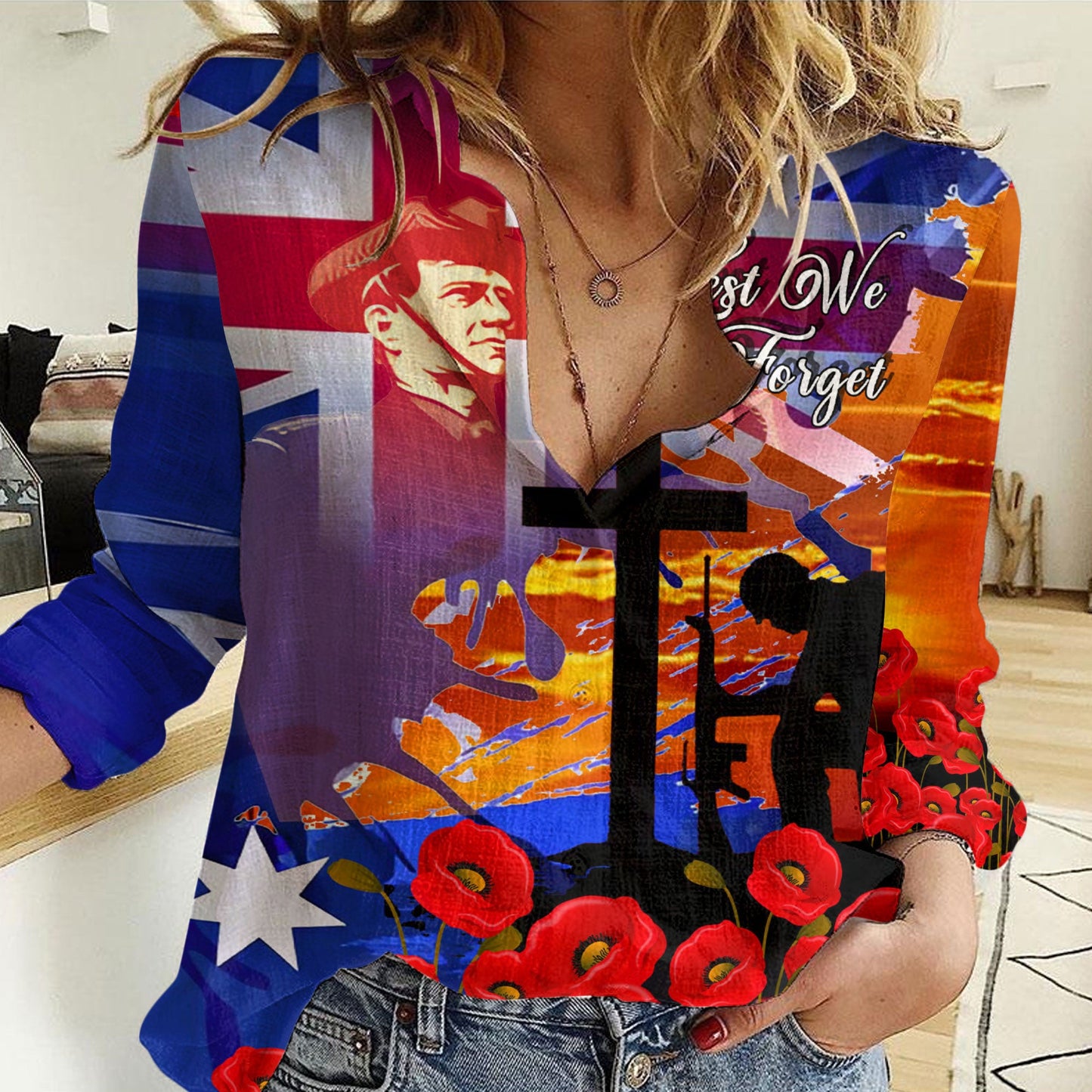 Clothing Anzac Day Soldier Women Casual Shirt