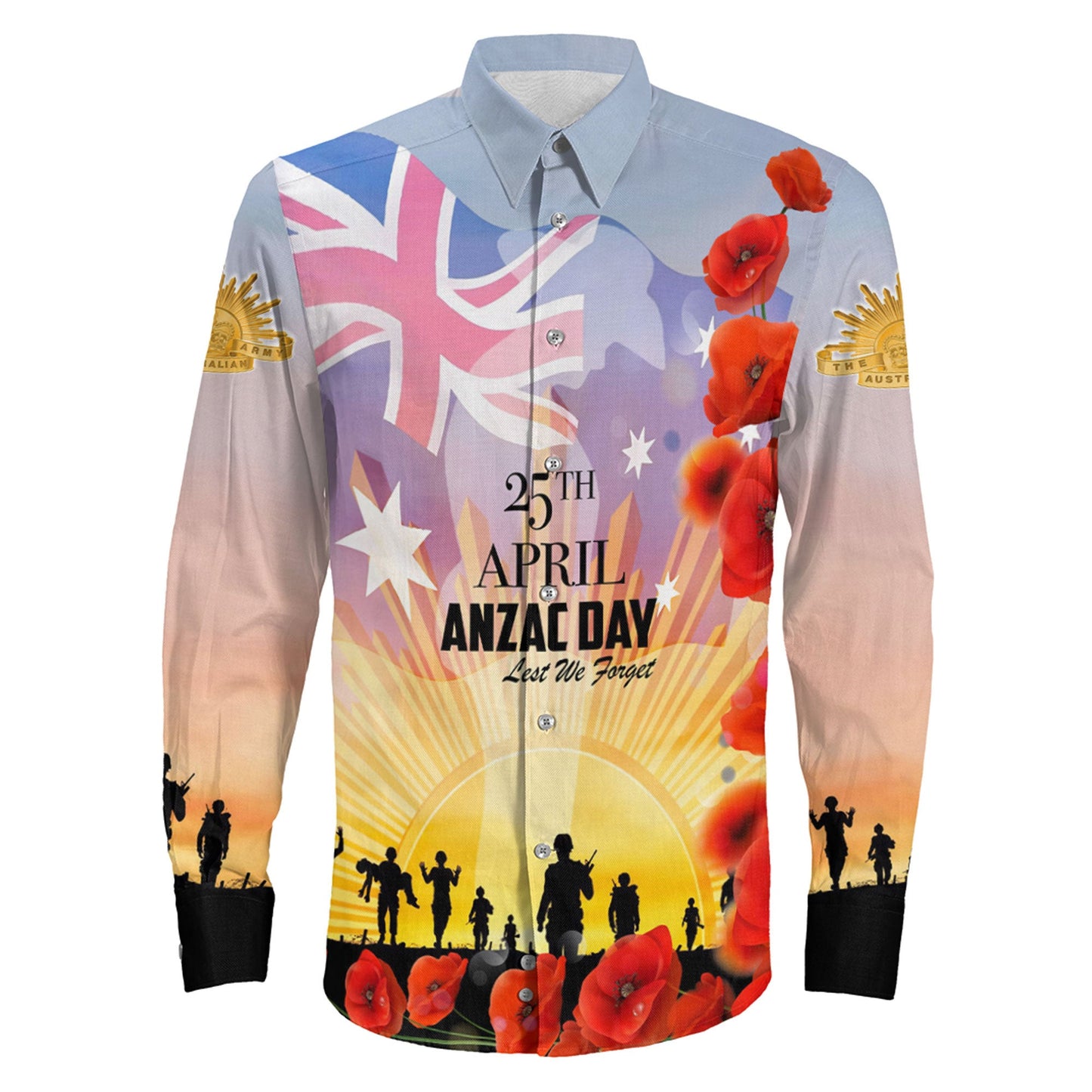 Clothing Anzac Day Australia Poppy Long Sleeve Button Shirt