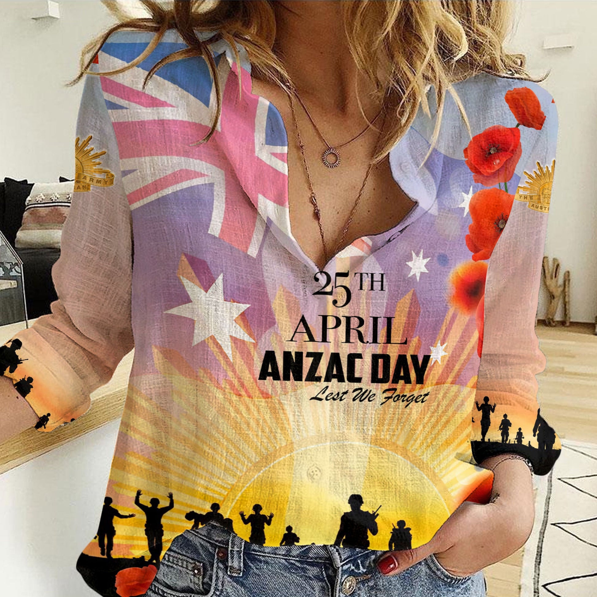 Clothing Anzac Day Australia Poppy Women Casual Shirt