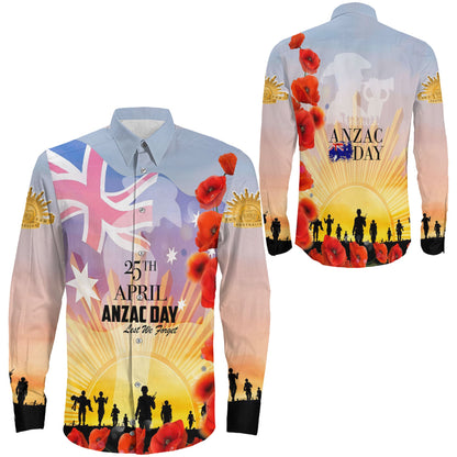 Clothing Anzac Day Australia Poppy Long Sleeve Button Shirt
