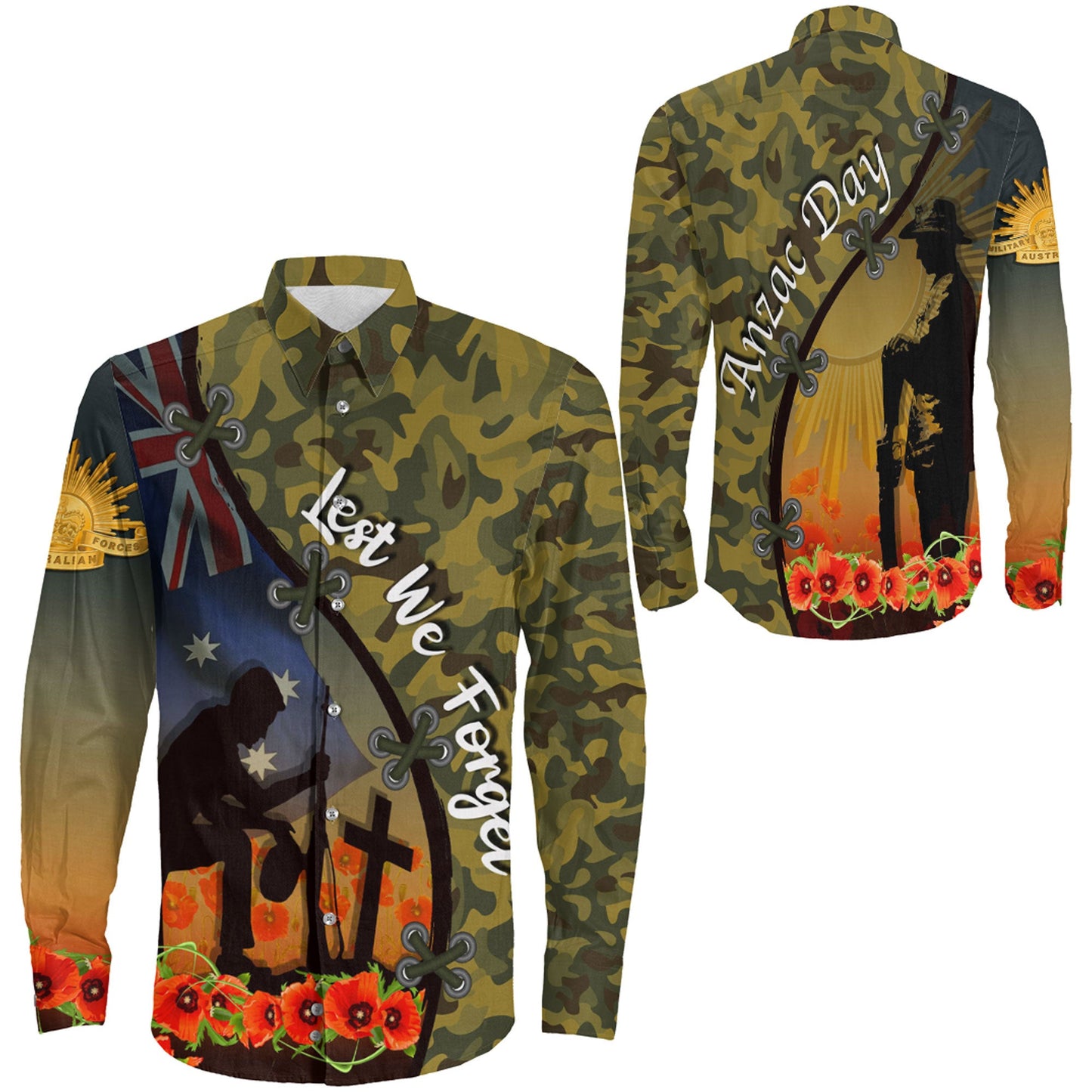 Clothing Anzac Day Camouflage Soldier Australian Long Sleeve Button Shirt