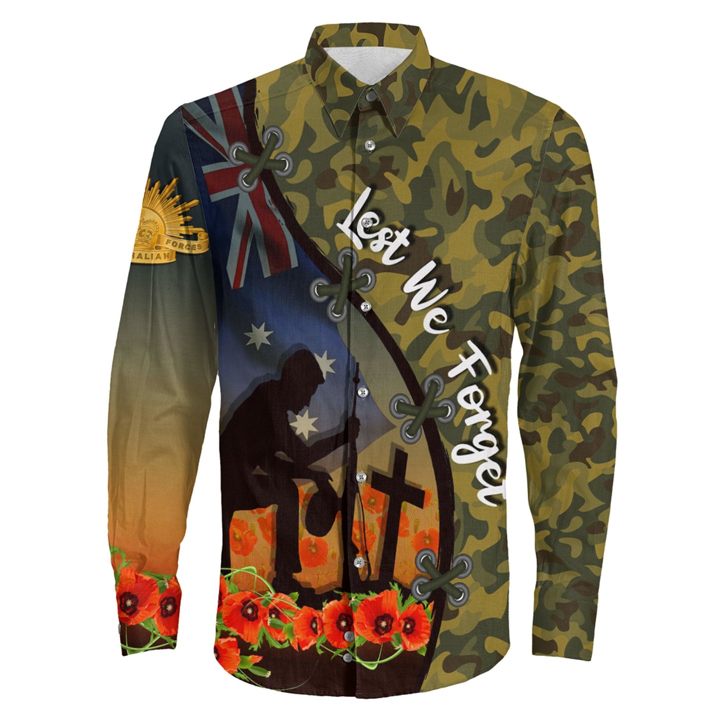 Clothing Anzac Day Camouflage Soldier Australian Long Sleeve Button Shirt