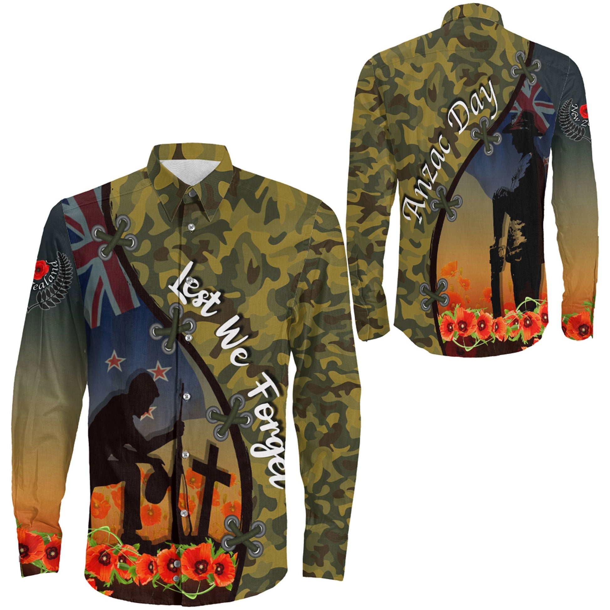 Clothing Anzac Day Camouflage Soldier New Zealand Long Sleeve Button Shirt