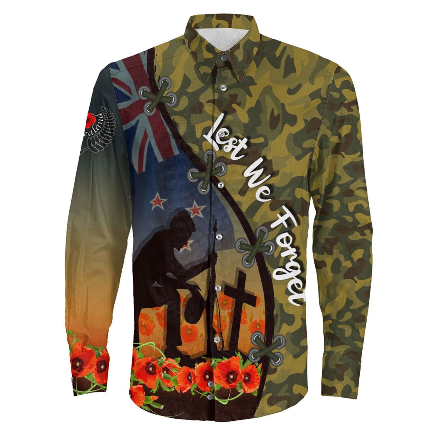 Clothing Anzac Day Camouflage Soldier New Zealand Long Sleeve Button Shirt