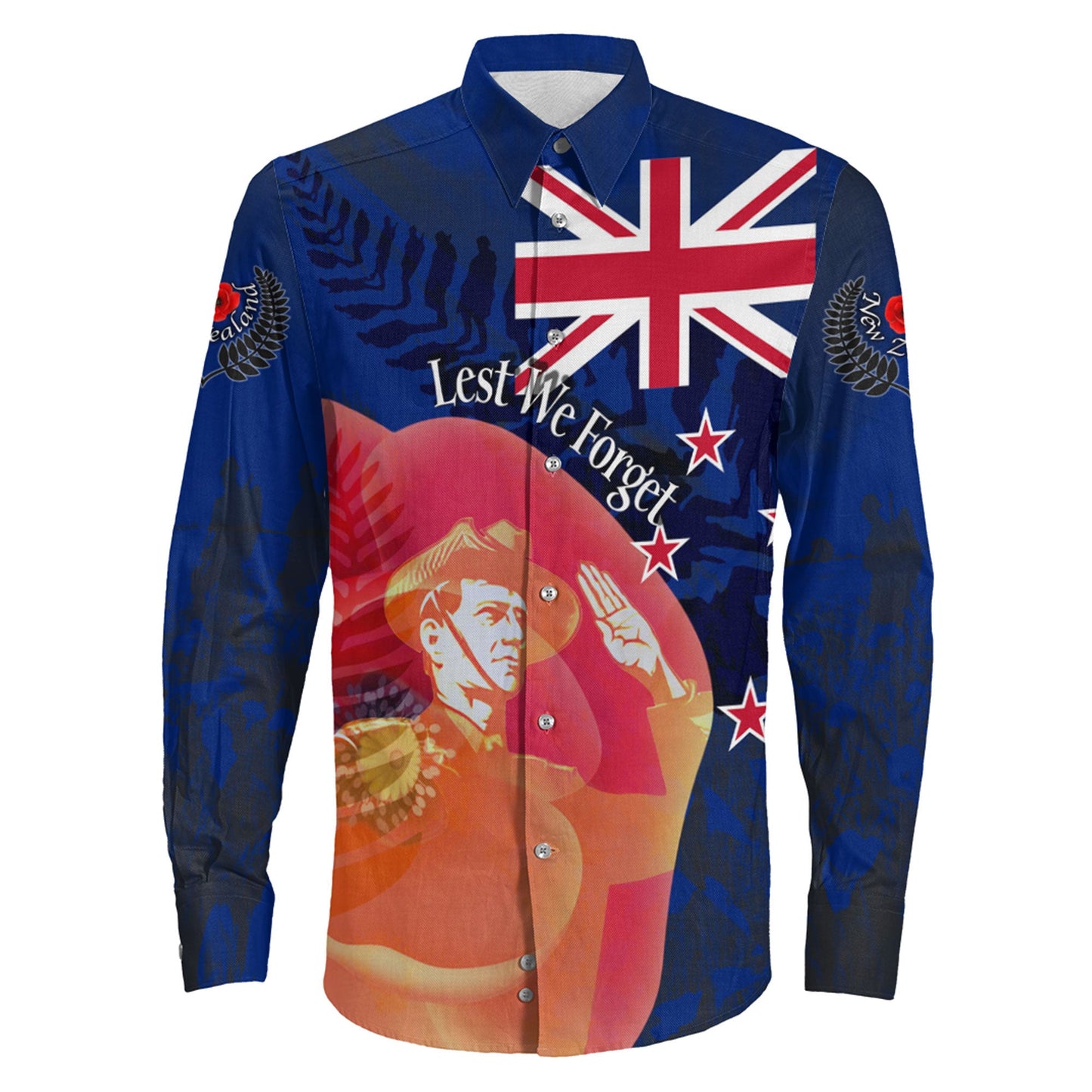 Clothing Anzac Day New Zealand Poppy Long Sleeve Button Shirt