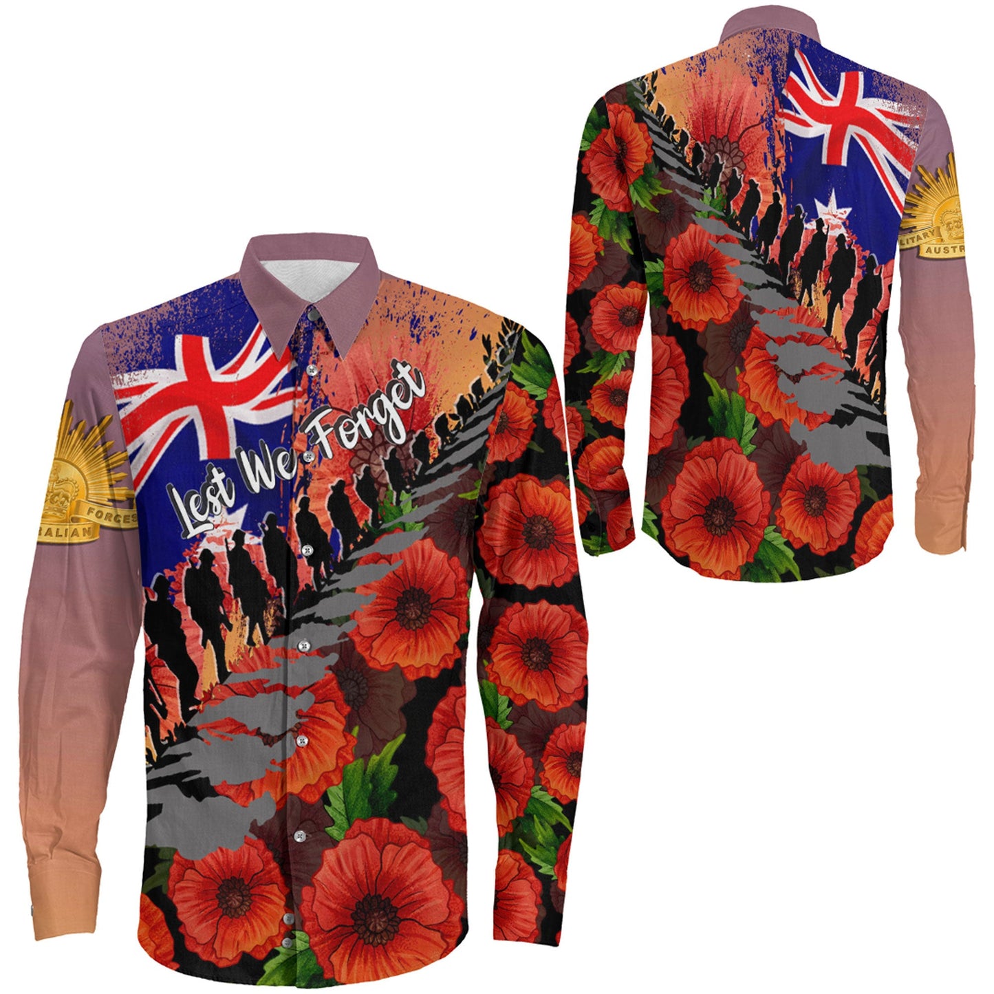 Clothing Anzac Day Poppys Long Sleeve Button Shirt