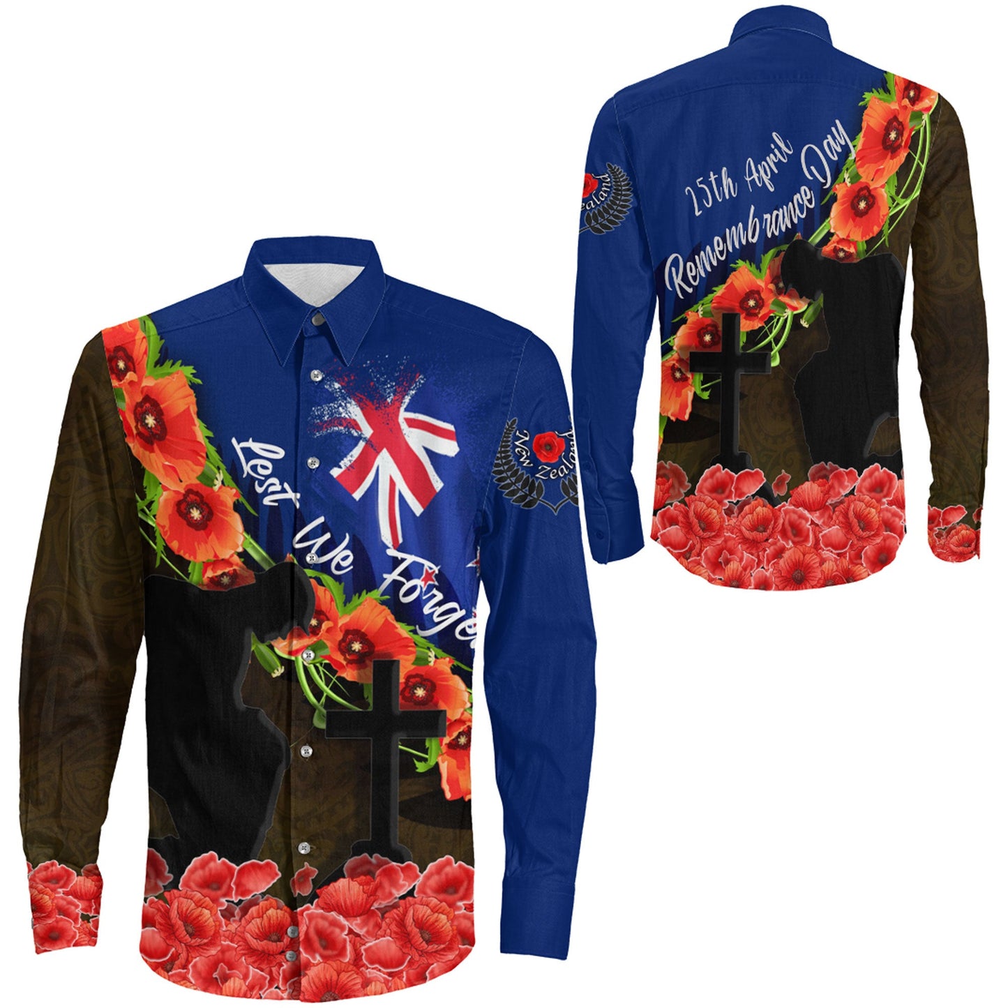 Clothing Anzac Day Poppy And Fern Long Sleeve Button Shirt