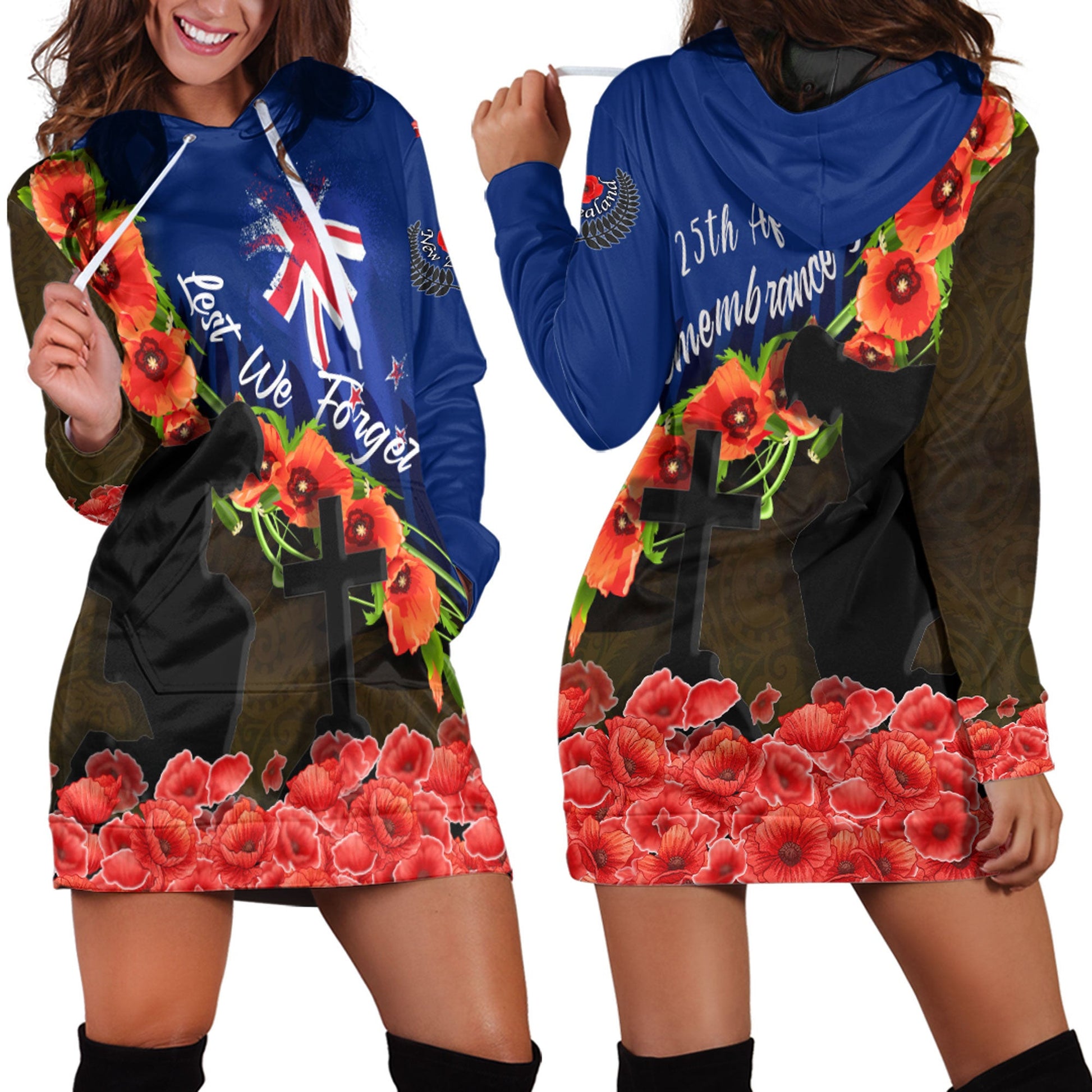 Clothing Anzac Day Poppy And Fern Hoodie Dress